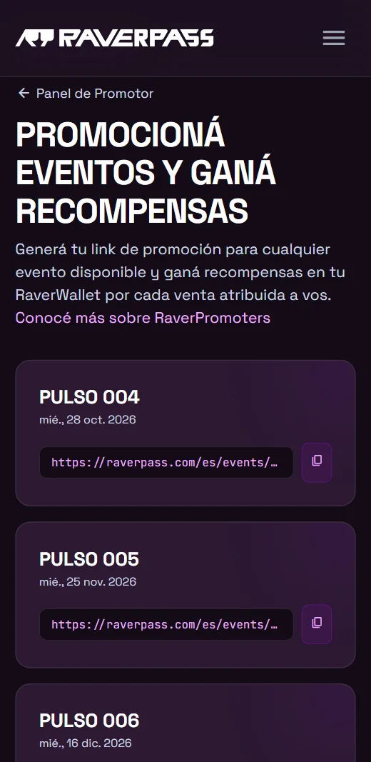 Un link de promotor listo para compartir desde el teléfono.